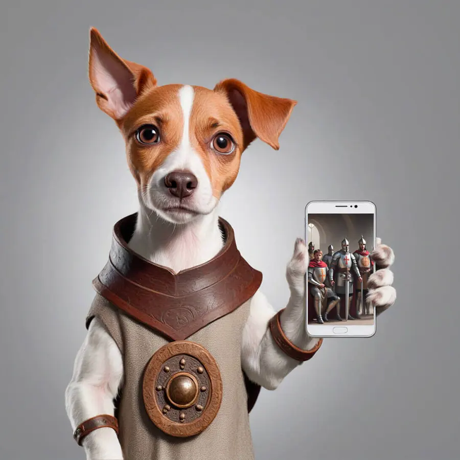 visitor experience dog holding mobile phone